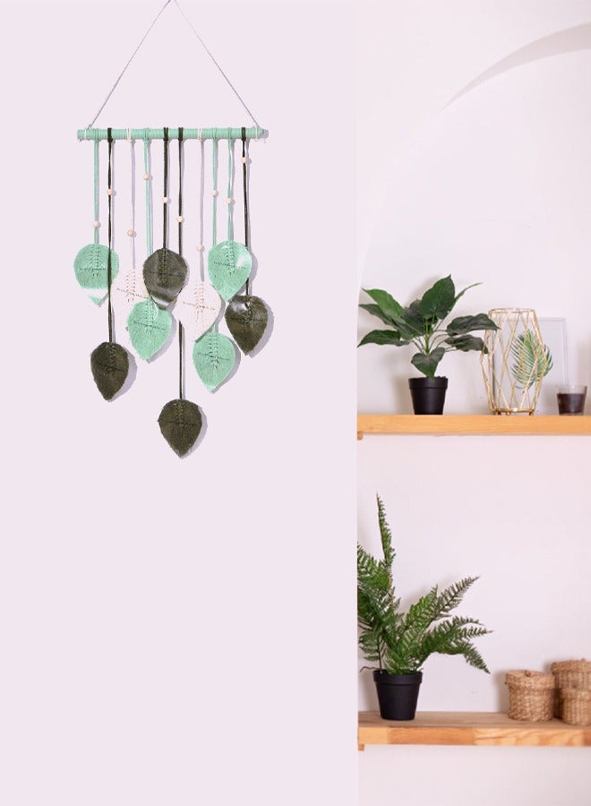 Macrame Wall Hanging Leaves, Bohemian Wall Hanging Woven Tapestry, Large Chic Woven Leaf Tassels Handmade Woven Wall Art for Bedroom Living Room Apartment Gallery Home Green - Image 3